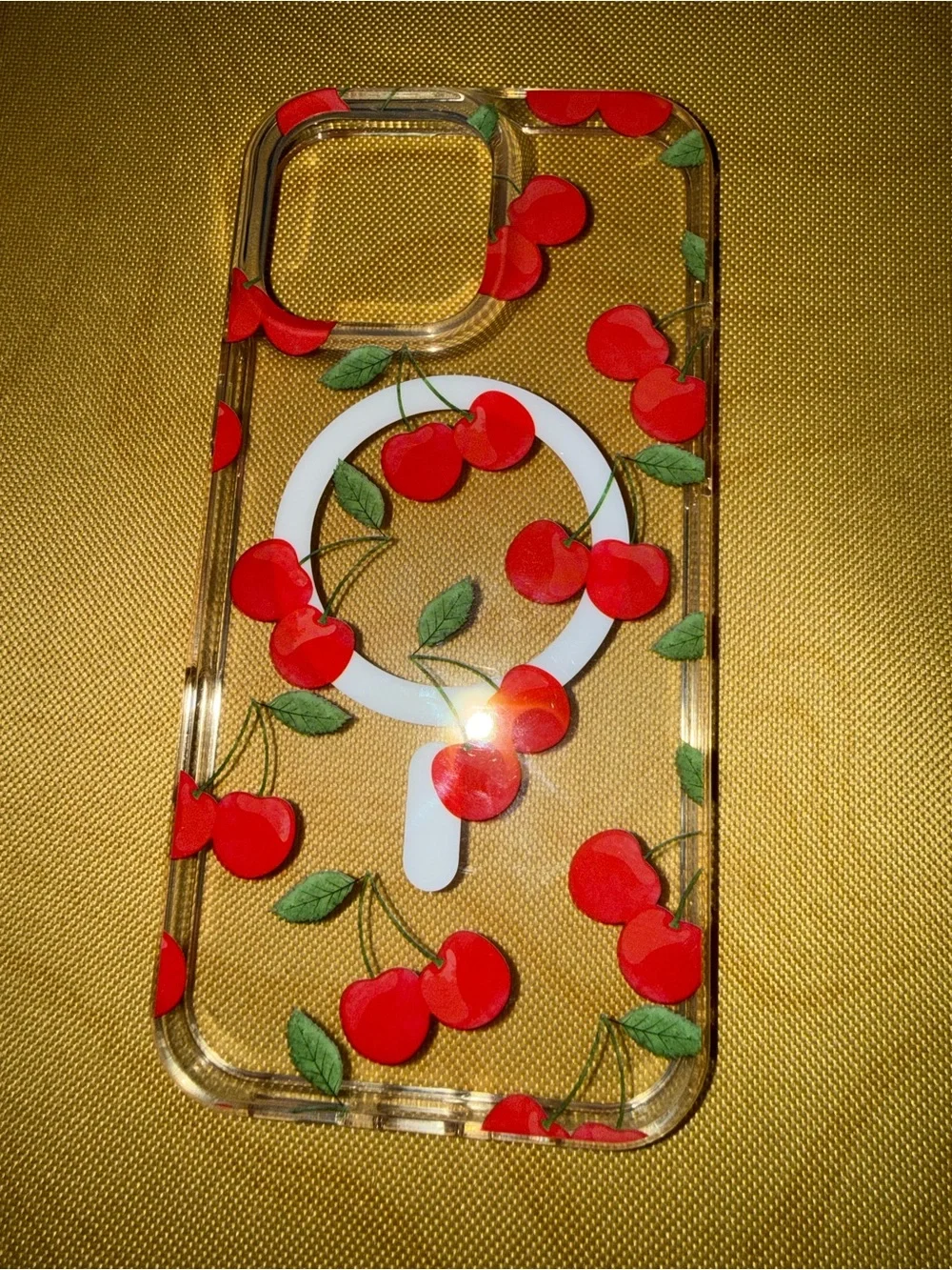 Clear Cherry MagSafe-Compatible iPhone Case - Red